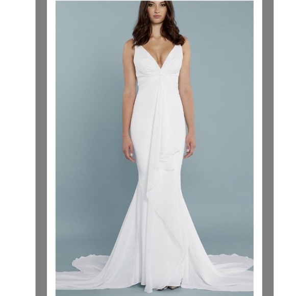 NWT Katie may ivory mykons crepe front twist gown - Picture 4 of 6